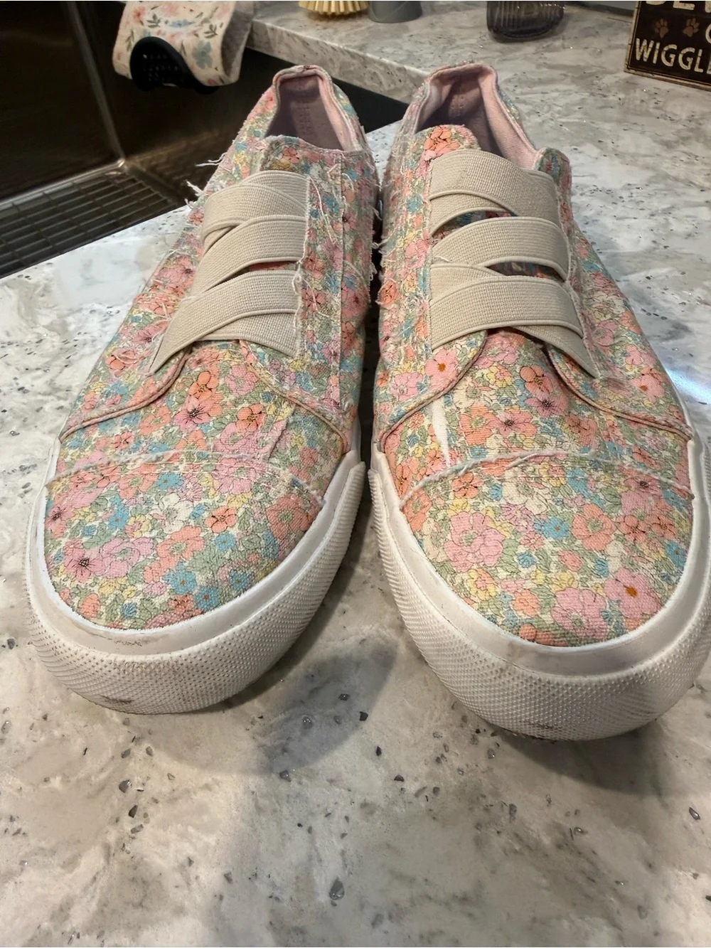 Blowfish Pastel Floral Slip-On Sneakers - Pink, Blue, Peach Size 9